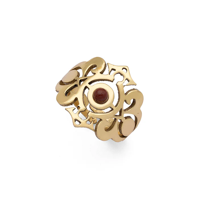 Surkh Naqsh - Red Jasper Brass Ring
