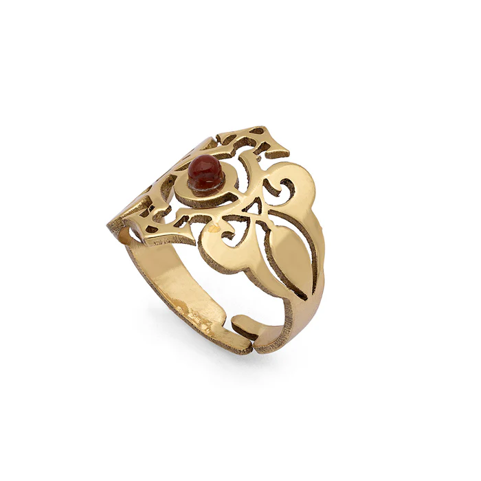 Surkh Naqsh - Red Jasper Brass Ring - Image 4