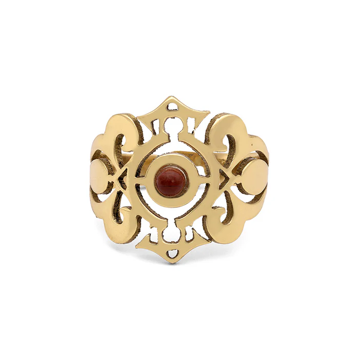 Surkh Naqsh - Red Jasper Brass Ring - Image 3