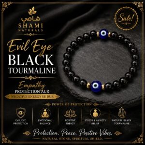 Shami Evil Eye Black Tourmaline Empathy Protection Aura Shield Absorb Negative Energy Bracelet Crystal Healing Stress Relief Bracelet